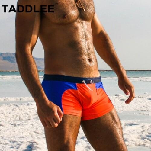 Taddlee Swimsuits Mens Swim Boxer Trunks Sexy Swimwear Square Cut Board Shorts