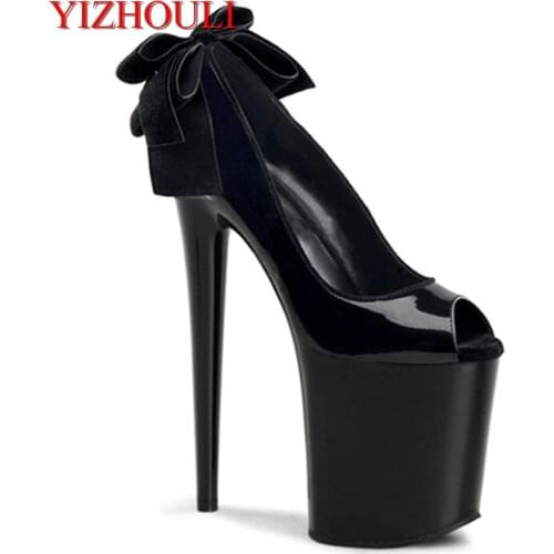 Hot selling fashion 20cm ultra high heels platform shoes desigh ankle strap black sole sexy 8 inch womens pumps