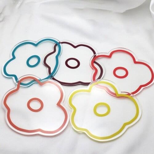 Cute Coasters Flower Shape Transparent Acrylic Tea Cup Pad Custom Small Red Book Small Flower Pad Cup Pad Kitchen Accessories