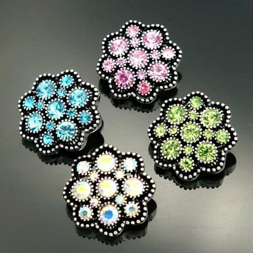 Fashion beauty Rhinestone Flowers 20MM metal snap buttons fit DIY 18mm snap jewelry wholesale KZ3175