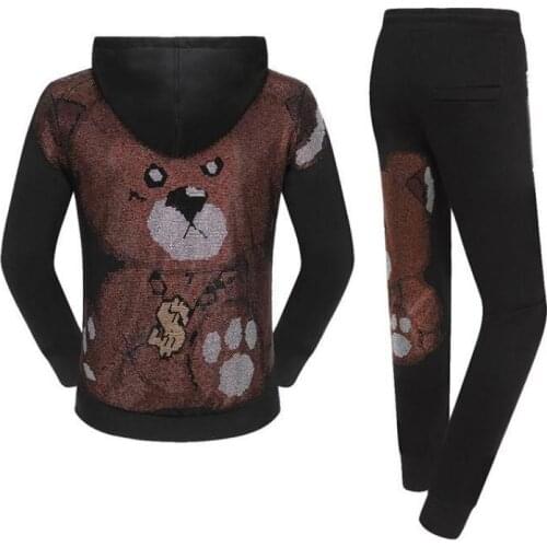 Brand PP Men 2-Piece Hooded Sweatshirt Pants Sportswear Set 3D Printing Bear Zip Plein Hoodie Clothes Sudadera con capucha