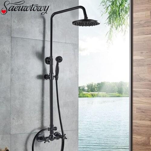 Oil Rubbed Bronze Shower Faucet Wall Mounted 8 '' Shower Head Bathtub Hot And Cold Water Mixer Shower Bracket Showe panel