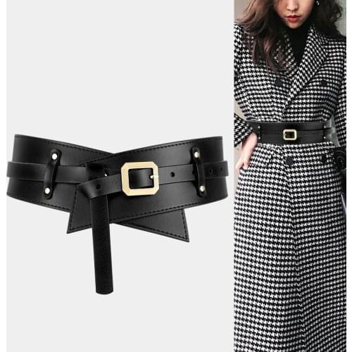 Newest Wide Slim Corset Knotted Belt Luxury Faux Leather Waistbands Skirt Gold Metal Pin Buckle Waist Strap Girl Party Sweater