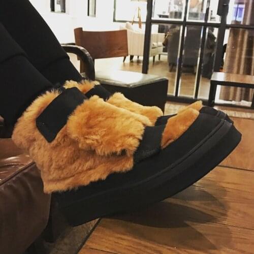 Fashion Winter New Mens Fur Patchwork Leather Snow Boots Korean Hook Round Toe Thick Bottom Casual Unisex Warm Boots Plus Size