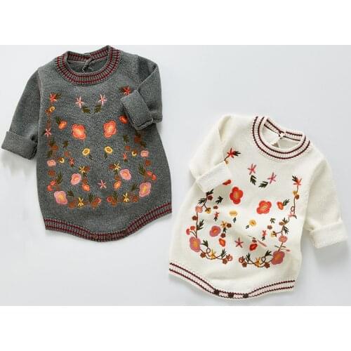 New Knitted Newborn Jumpsuits Autumn Baby Rompers Embroidery Flowers Cartoon Girls Clothes Autumn Toddler Sweater Knit