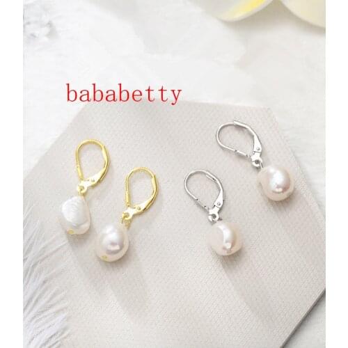 New Natural Freshwater Pearl White Irregular 10-12MM Earrings