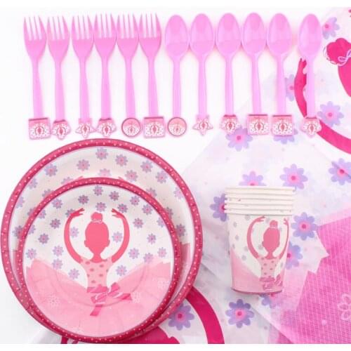 31Pc/Set Ballet Girl Theme Disposable Tableware Birthday Decoration Baby Shower Tablecloths Plates Napkins Spoons Party Supplies