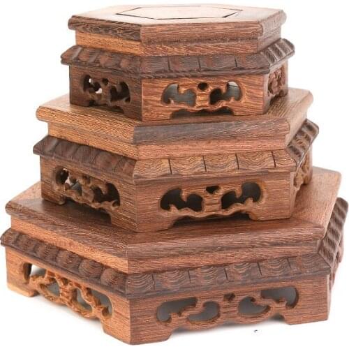 12-19.7cm Diameter Wenge Wood Mahogany Base hexagon base teapot ornaments incense Buddha flowers vase flowerpot rack base