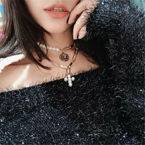 Bohemia Gold color 2pcs / Set Necklace thick short necklace Cross Pendant coin Retro fashion