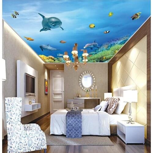 Custom photo wallpaper 3d ceiling wallpaper murals 3 d underwater world dolphin Marine smallpox ceiling zenith murals wall decor