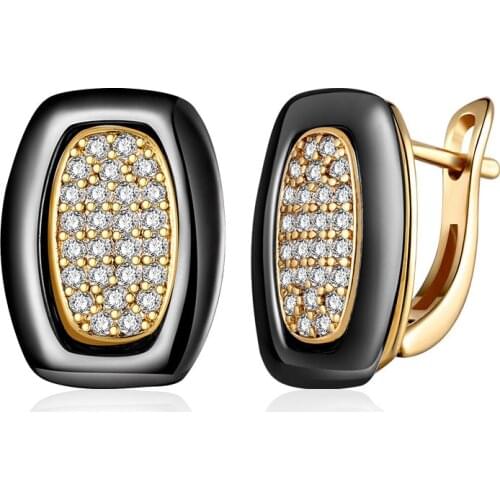 Simple Square Black White Ceramic Stud Earrings for Women Gold Silver Color Plated Copper Zirconia Earrings Fashion Jewelry Gift