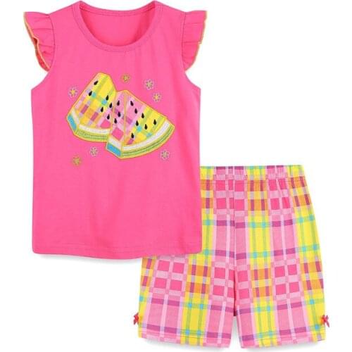 Jumping Meters Summer Kid Girls Outfits Cartoon Watermelon Infant Costume Sleeveless Tops Pant 2 Pcs Baby sets Children Clothing
