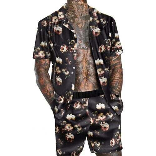 Plus Size Summer Men Sets Tracksuit Floral Print Soft Men Floral Print Men Beach Loose Short Sleeve Outfit Sets мужская одежда
