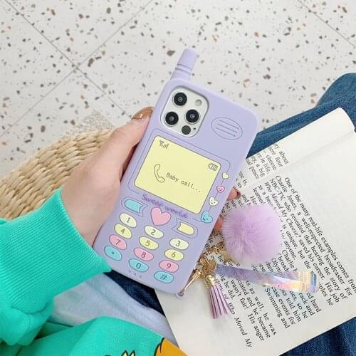 3D Kawaii Purple Cute Lanyar Soft Silicone Phone Case For iphone 12 Mini 11 pro max XS Max 6 7 8 Plus XR SE 2020 Tpu Back Cover