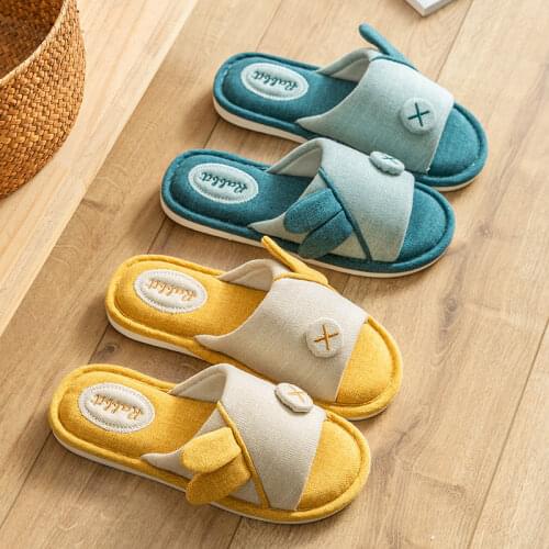 Cute Home Cotton Linen Anti-slip Slipper Soft Indoor Ventilate Autumn Women Men Pantuflas Shoes Chaussons Zapatillas Casa