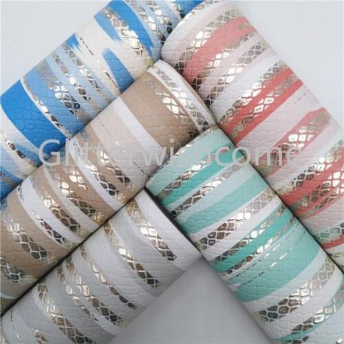 Glitterwishcome 21X29CM A4 Size Snake Faux Leather Fabric, Gold Printed Synthetic Leather Sheets, Vinyl Fabric for Bows, GM414A