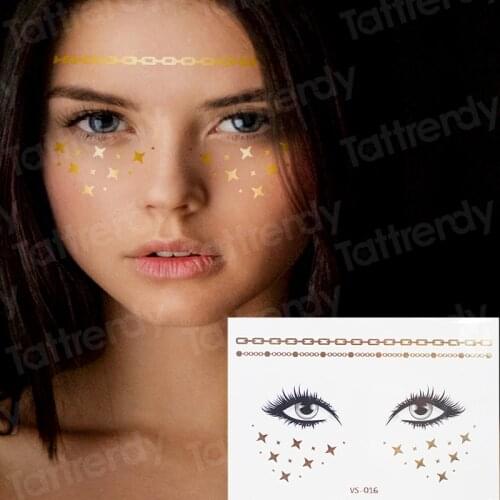 Stickers on face tattoo stickers face jewels star moon temporary eye tattoo gold metal glitter girl makeup tatoo beauty decal