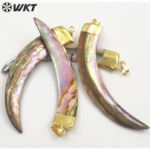 WT-JP063 WKT Big Knife Shape Abalone Shell With Gold Capped Long Moon Natural Sea Shell Pendant For Women Stylish Pendants