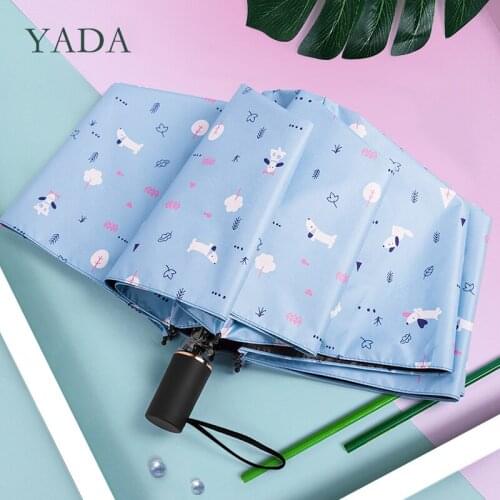 YADA 2020 Ins New Fashion Lovely Dog Tree Pattern 3-Folding Umbrella Rain UV Umbrella For Women Man Windproof Umbrellas YS200139