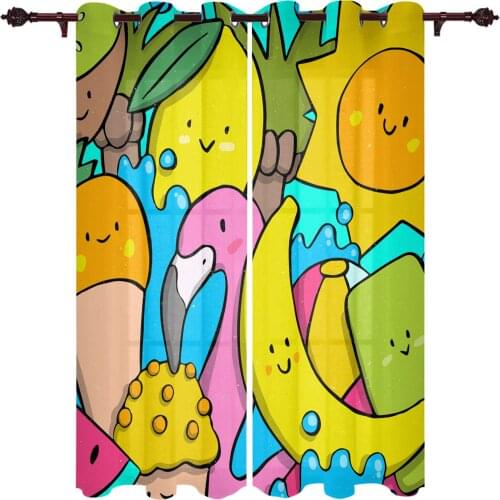French Window Curtains Flamingo Banana Cartoon Living Dining Room Kids Bedroom Screens Modern Luxury Home Decor Valance Curtains