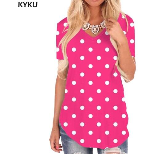 KYKU Colorful T Shirt Women Dots V-neck Tshirt Lovely Funny T shirts Harajuku Tshirts Printed Womens Clothing Punk Rock