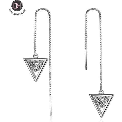 Dreamhonor Geometric Triangle Female 925 Sterling Silver Drop Earrings Simple Fashion Wedding Jewelry Accessories