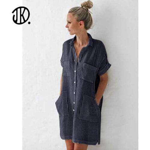 2021 Womens Clothing Dresses Dress Summer Woman Maxi Vestido Feminino for Women Short Sleeves Striped Knee Length Sundress