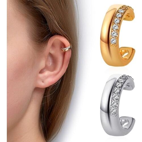 1pc Crystal C Ear Cuff Non Pierced Earrings Clip on Rhinestone Zircon Earring Chic C Shaped Female Jewelry bijoux femme
