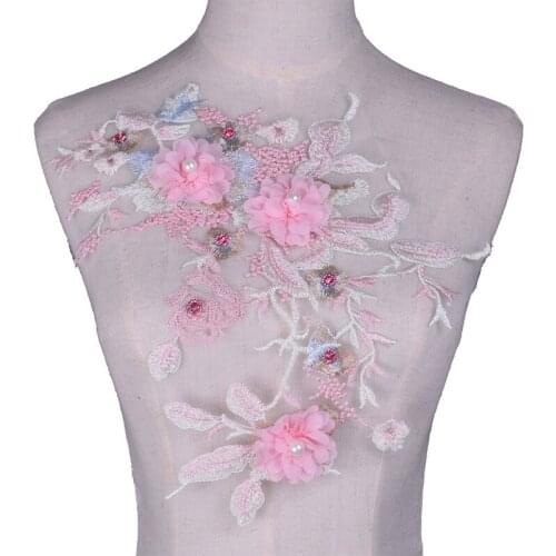 1Pc Pink Flower Embroidery Dresses Applique Patches Sew on Pacthes Clothes Patch DIY Decoration NL051