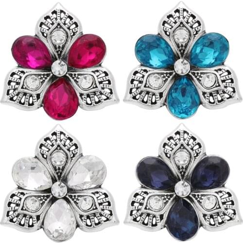 10pcs/lot New Snap Jewelry Ginger Rhinestone Flower 18mm Snap Buttons Fit Metal Snap Button Bracelet Bangle for Women