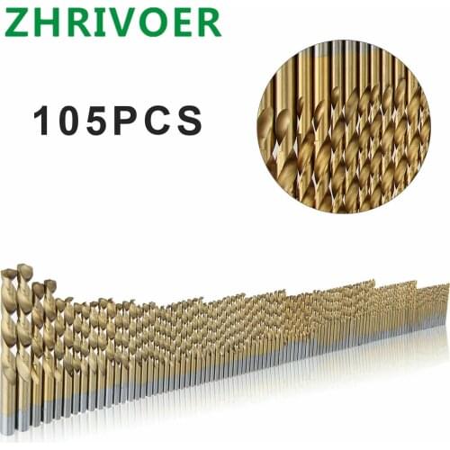 105pcs Titanium plated twist drill straight shank high speed steel 4241 twist drill metal woodworking hole opener