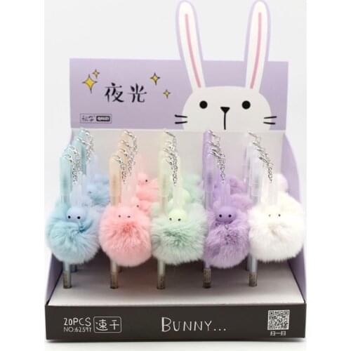 36 pcs/lot Luminous Rabbit Hairball Pendant Gel Pen Cute 0.5mm black ink Signature Pens office school writing supplies gift