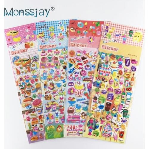 4 Sheets/set candy cake food drink stickers Children cartoon 3D bubble foam sticker for kids DIY scrapbook notebook decoration