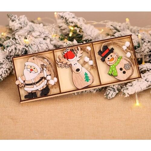 9pcs Christmas Wooden Drop Ornaments Pendants Santa Xmas Tree Decorations For Home Party DIY Decorations Kids Toys Decor Gifts
