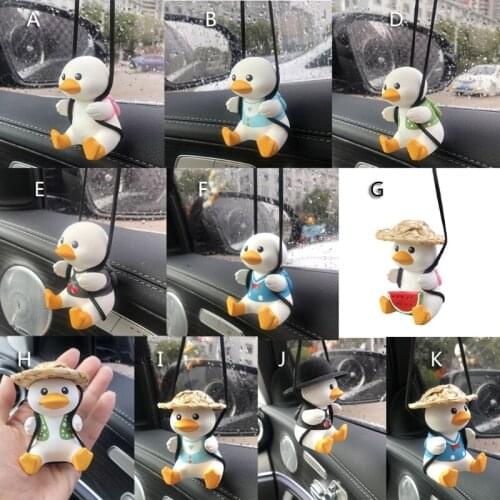 A70F Auto Rearview Mirror Pendant Cute Swing Duck in Blue Bib Interior Ornaments for Car Decoration Birthday Presents