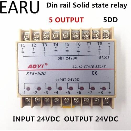 Free Shipping 5DD 8 Channel Din Rail SSR Eight Input Output 24VDC Single Phase DC Solid State Relay 5A PLC Module Controller