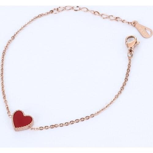 Love-heart Double Red&Black Bracelet Titanium Steel Rose Gold color high Quality Bracelet Jewelry drop shipping