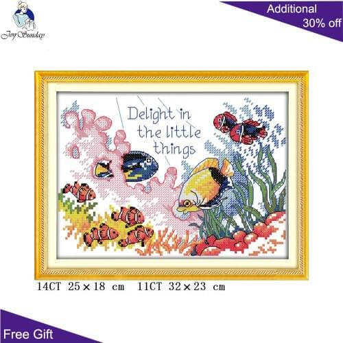 Joy Sunday Tropical Fish Cross Stitch D914(4) 14CT 11CT Counted and Stamped Home Decor Fish Cross Stitch Kits DIY Embroidery