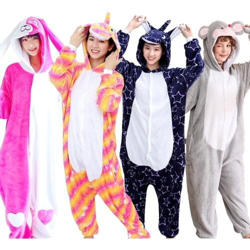 KIGUCOS Flannel Warm Pajamas for Women Winter Pyjama Onesies Unisex Cartoon Costumes New Year Gift Lovely Sleepwear