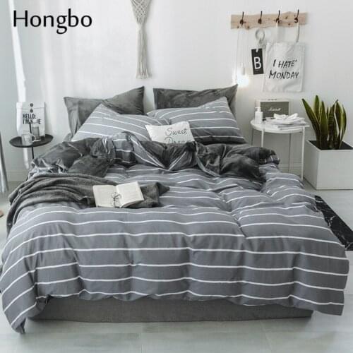 Hongbo Striped Duvet Cover Classic Bedding Set Crystal Flannel Bed Linen Set Simple Geometric Cotton Flat Sheet Set Bed Set