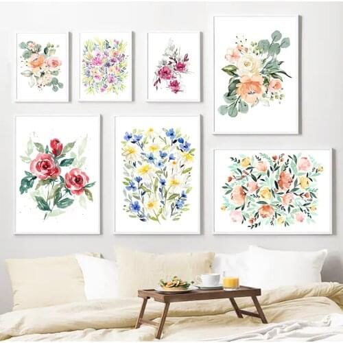 Colorful Rose Flower Leaf Vintage Plant Wall Art Canvas Painting Nordic Posters And Prints Wall Pictures For Living Room Decor