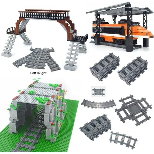 Bridge Tunnel Model DIY Building Blocks straight curved Rail Bricks soft Flexible Cross Tracks Railway Creator City Trains Parts