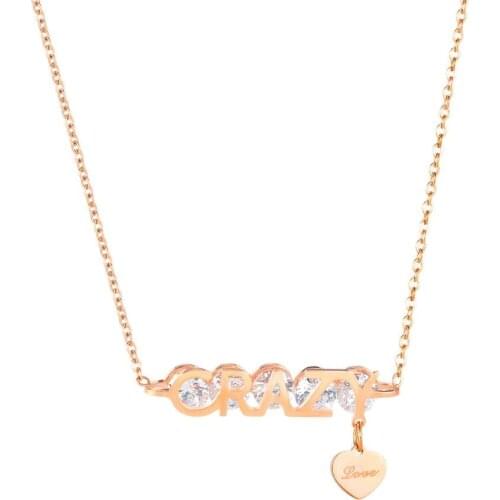 Fashion creative letter necklace Cubic Zirconia simple versatile love light luxury titanium steel necklace pendant 18 inch