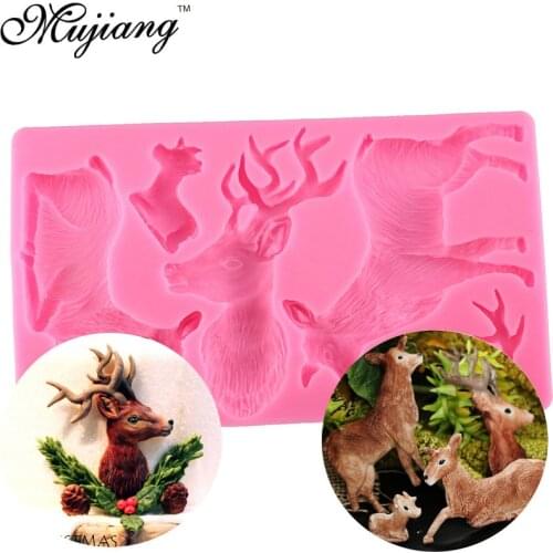 Mujiang Deer Antlers Head Silicone Chocolate Fondant Mould 3D Cake Decoration Christmas Baking Moulds Sugar Candy Clay Mold