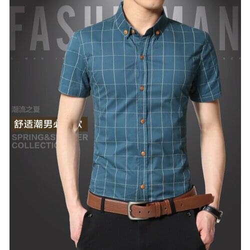 2020 New Mens Short Sleeve Plaid Shirt Slim Fit Social Clothes Brand Clothing Men Shirt Casual Shirt Cotton Social Shirts 5XL