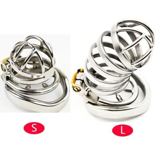 Male Stainless Steel Cock Cage with Penis Barbed Ring Chastity Device Adult Belt with Stealth New Lock Sex Toys A273/A274