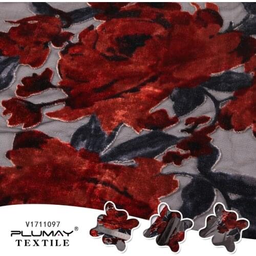 Nylon Rayon woven printed velvet fabric dresses silk burnout velvet kimono fabric for Stage costumes party dress