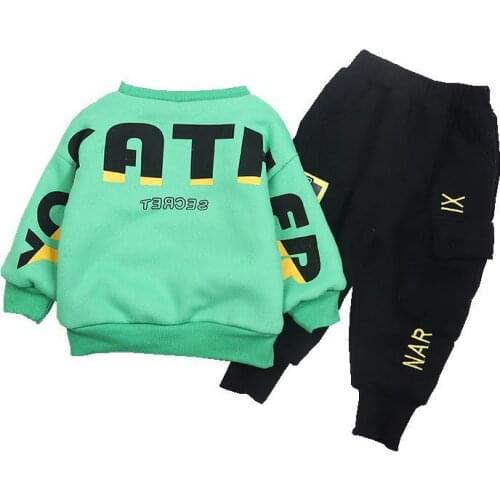 New Plus Velvet Thicken Autumn Winter Children Letter Clothes Kids Fashion Sweatshirt Pants Baby Boys Girls Casual Tracksuits