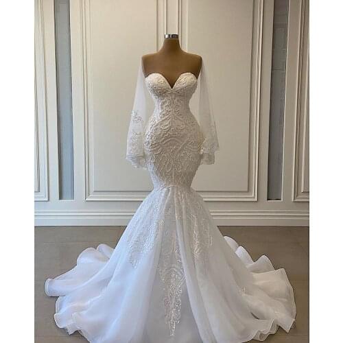 2021 New Arrivals Mermaid Wedding Dresses Beads Pearls Wedding Dresses Vestido De Noiva Mariage Bridal Gown Luxurious