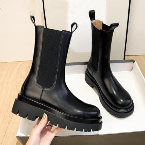 New Luxury Chelsea Boots Women Ankle Boots Chunky Winter Shoes Platform Ankle Boots Slip on Chunky Heel Boot Brand Designer